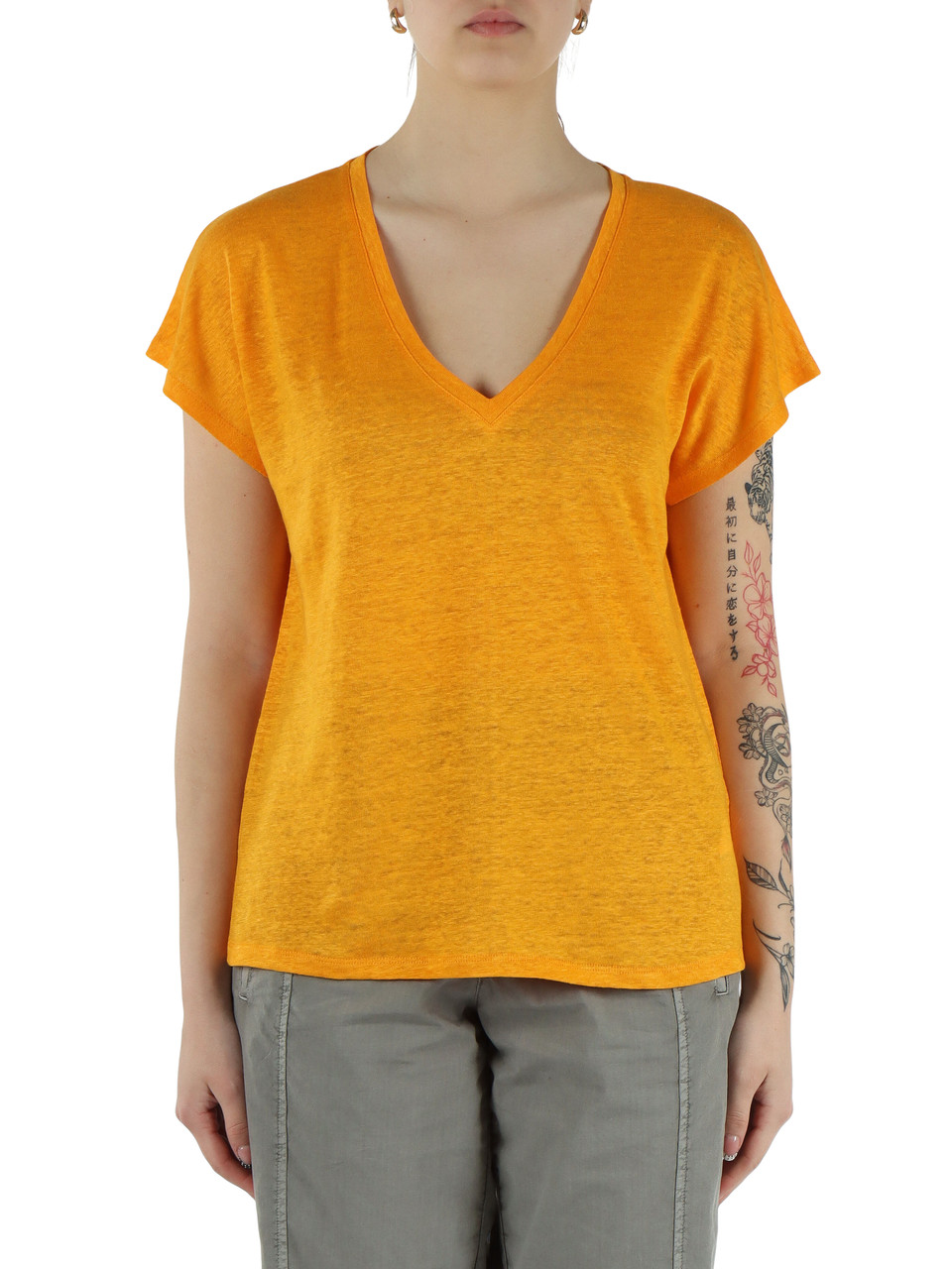 Hellorange | V-Ausschnitt T-Shirt aus Leinen ARENDAL