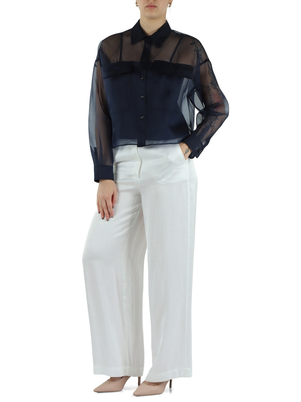 Dunkelblau | Cropped-Hemd aus Seidenorganza COLOMBA