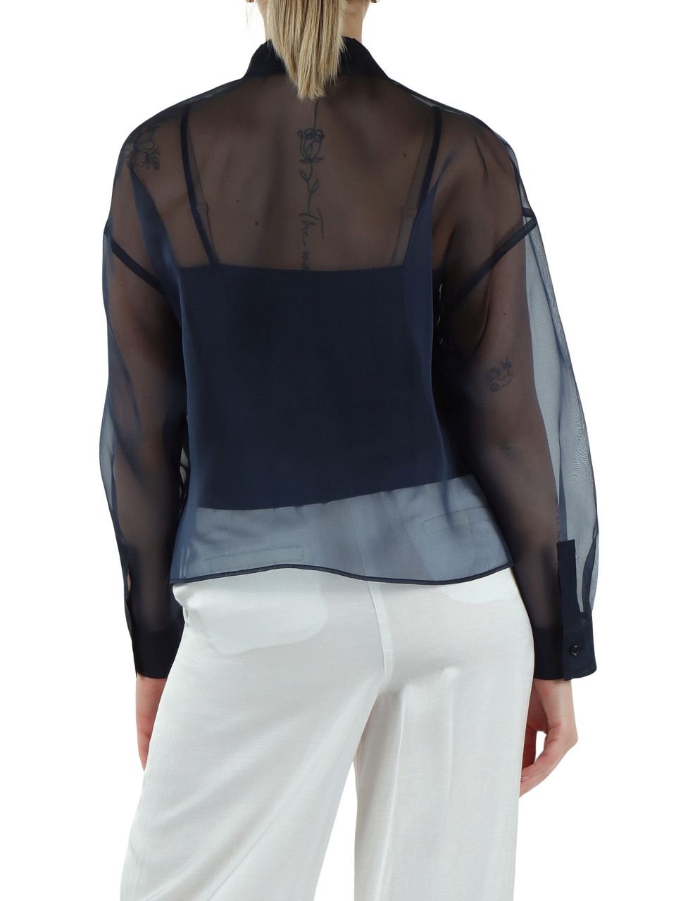 Dunkelblau | Cropped-Hemd aus Seidenorganza COLOMBA