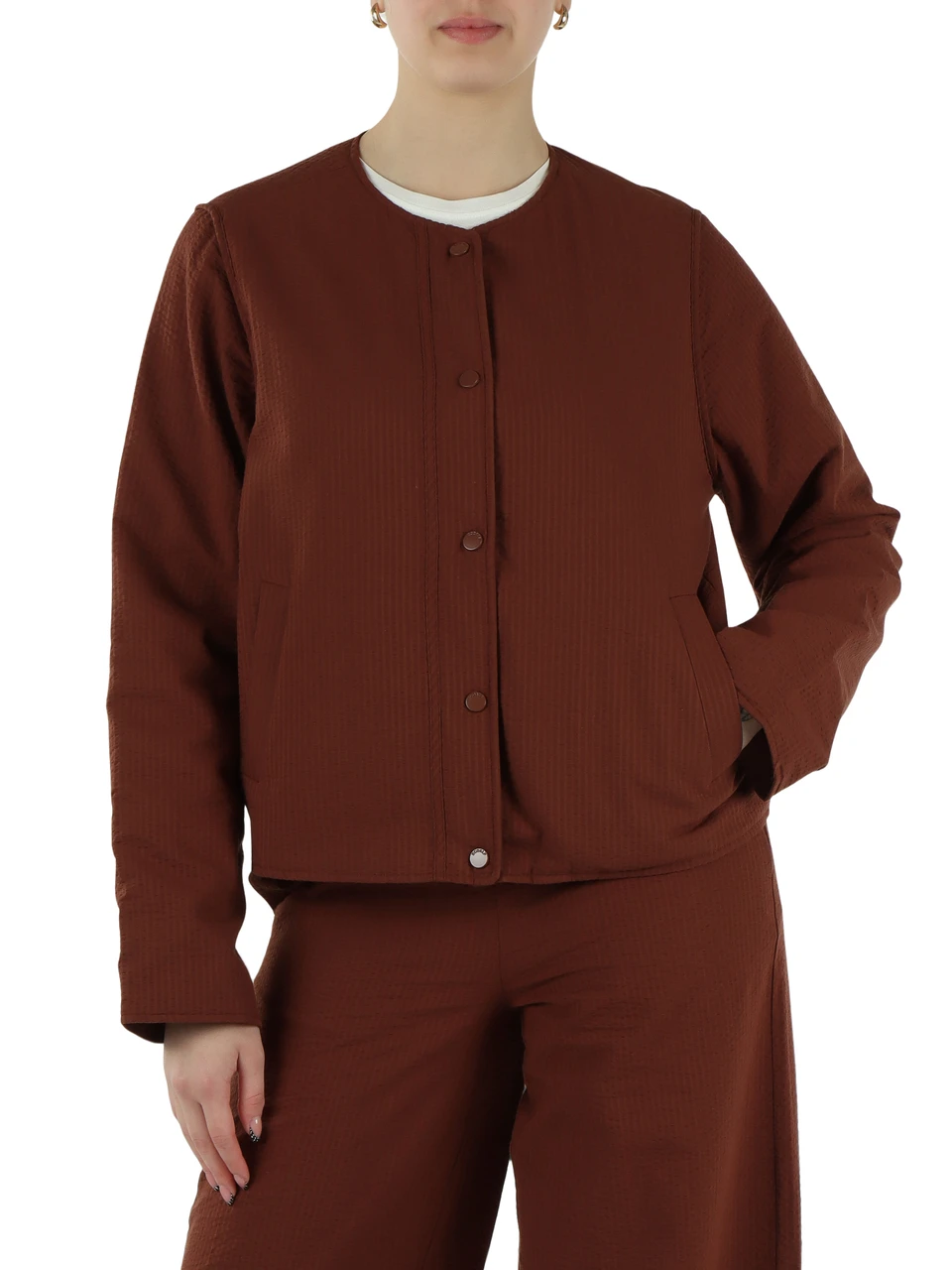 MARRONE | Giacca girocollo reversibile GABI