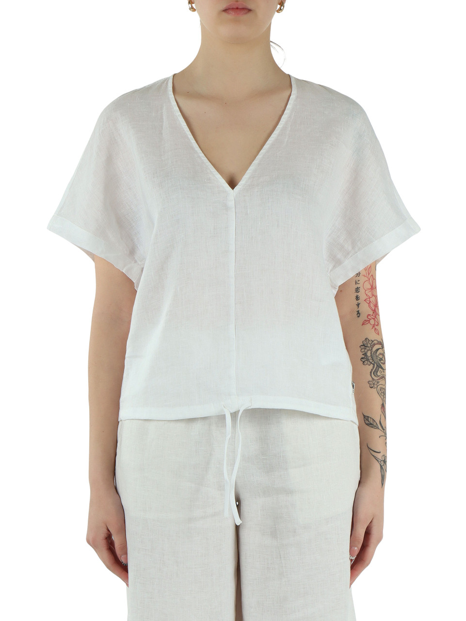 BIANCO | Blusa manica corta in lino DORA