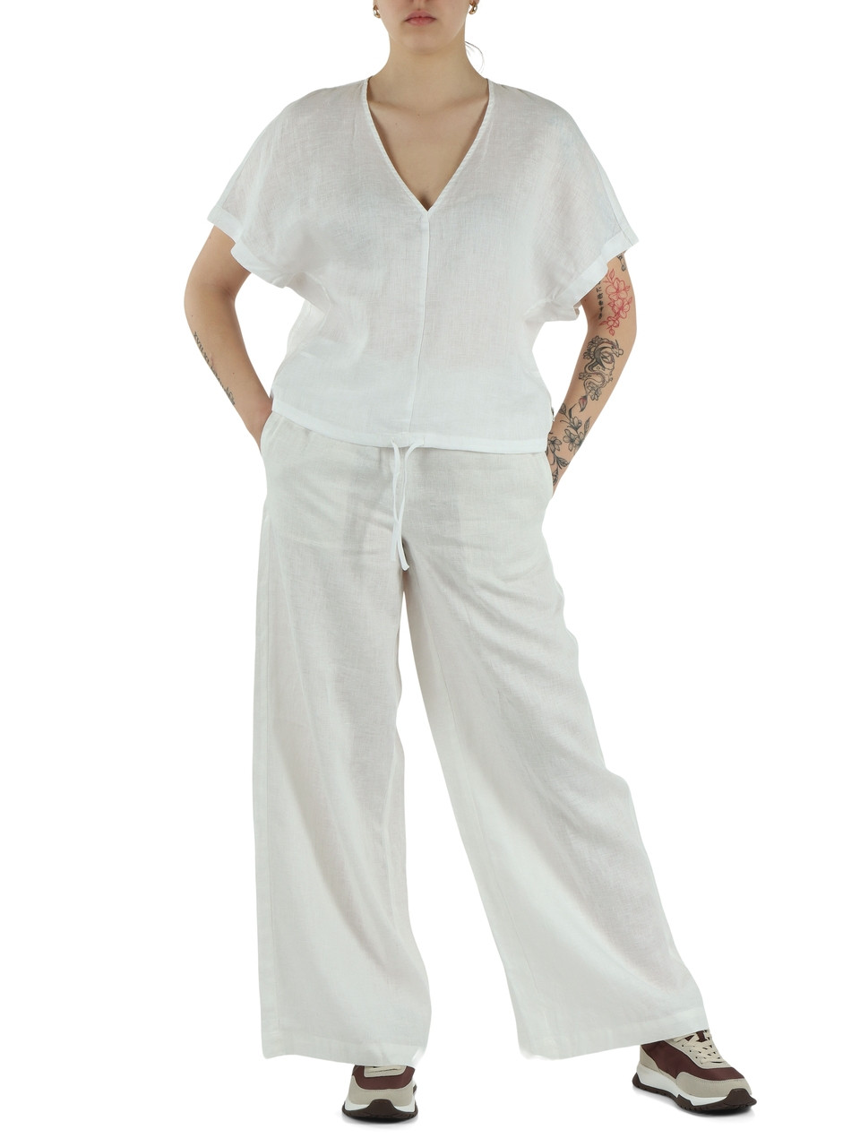 BIANCO | Blusa manica corta in lino DORA