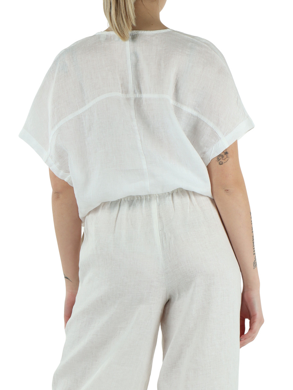 BIANCO | Blusa manica corta in lino DORA