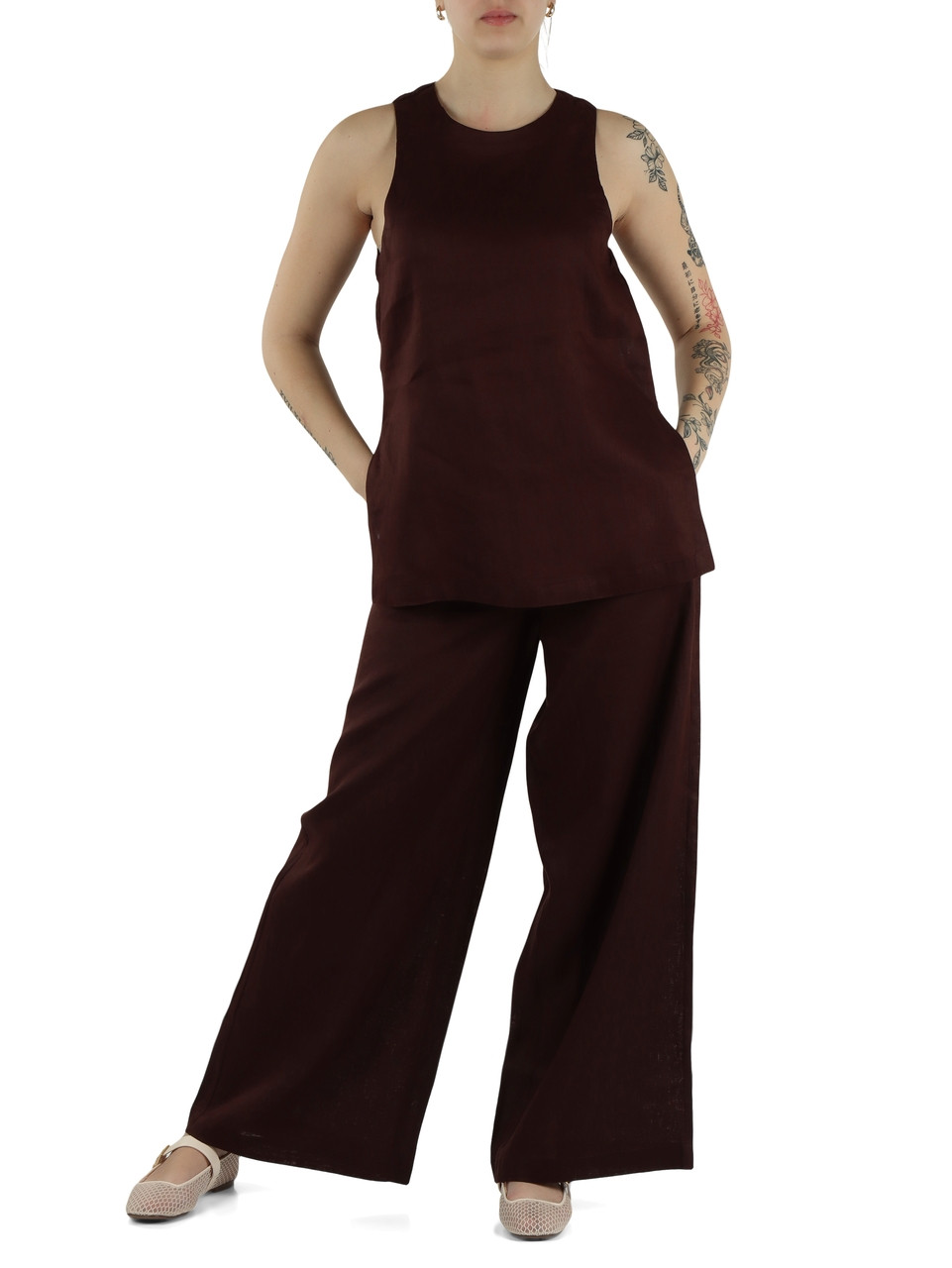 BRAUN | MOSSI weite Leinenhose