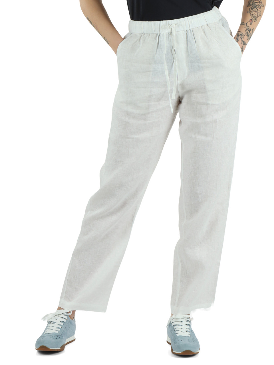 BIANCO | Pantaloni in lino con coulisse INDI
