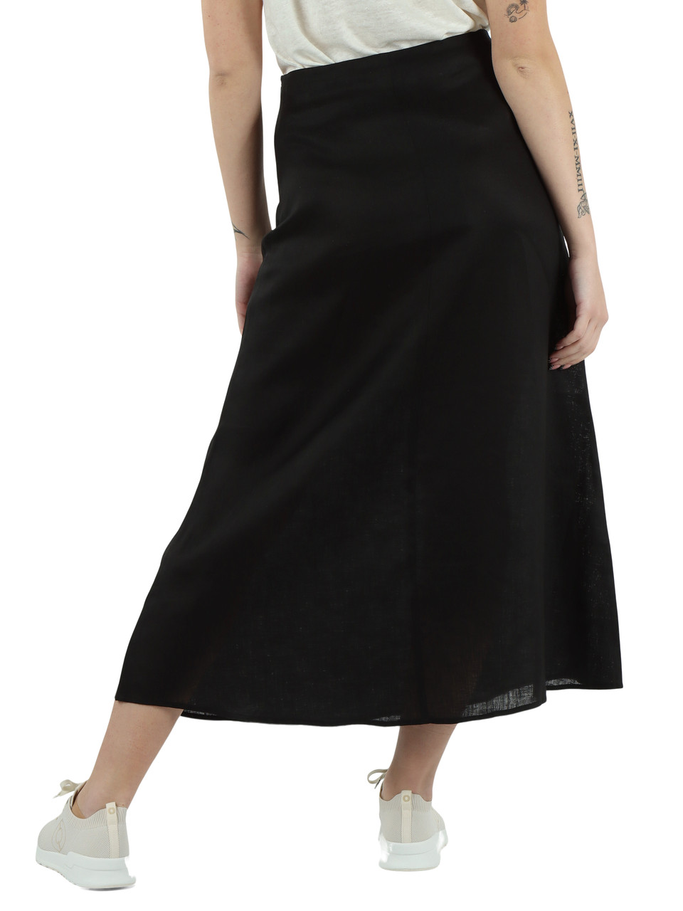 SCHWARZ | Ausgestellter langer Rock aus Leinen BETH