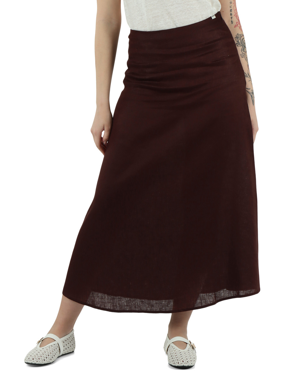 MARRONE | Gonna lunga svasata in lino BETH