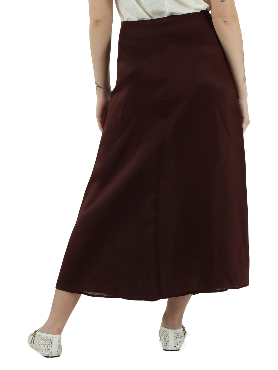 MARRONE | Gonna lunga svasata in lino BETH