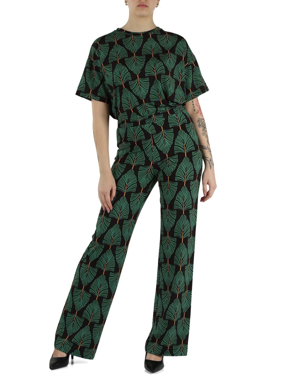 VERDE | Pantalone stampato in jersey di viscosa stretch