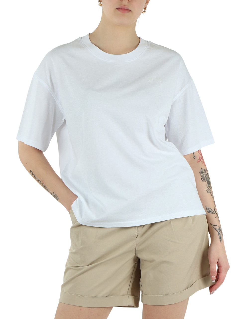 BIANCO | T-shirt oversize in cotone con logo frontale