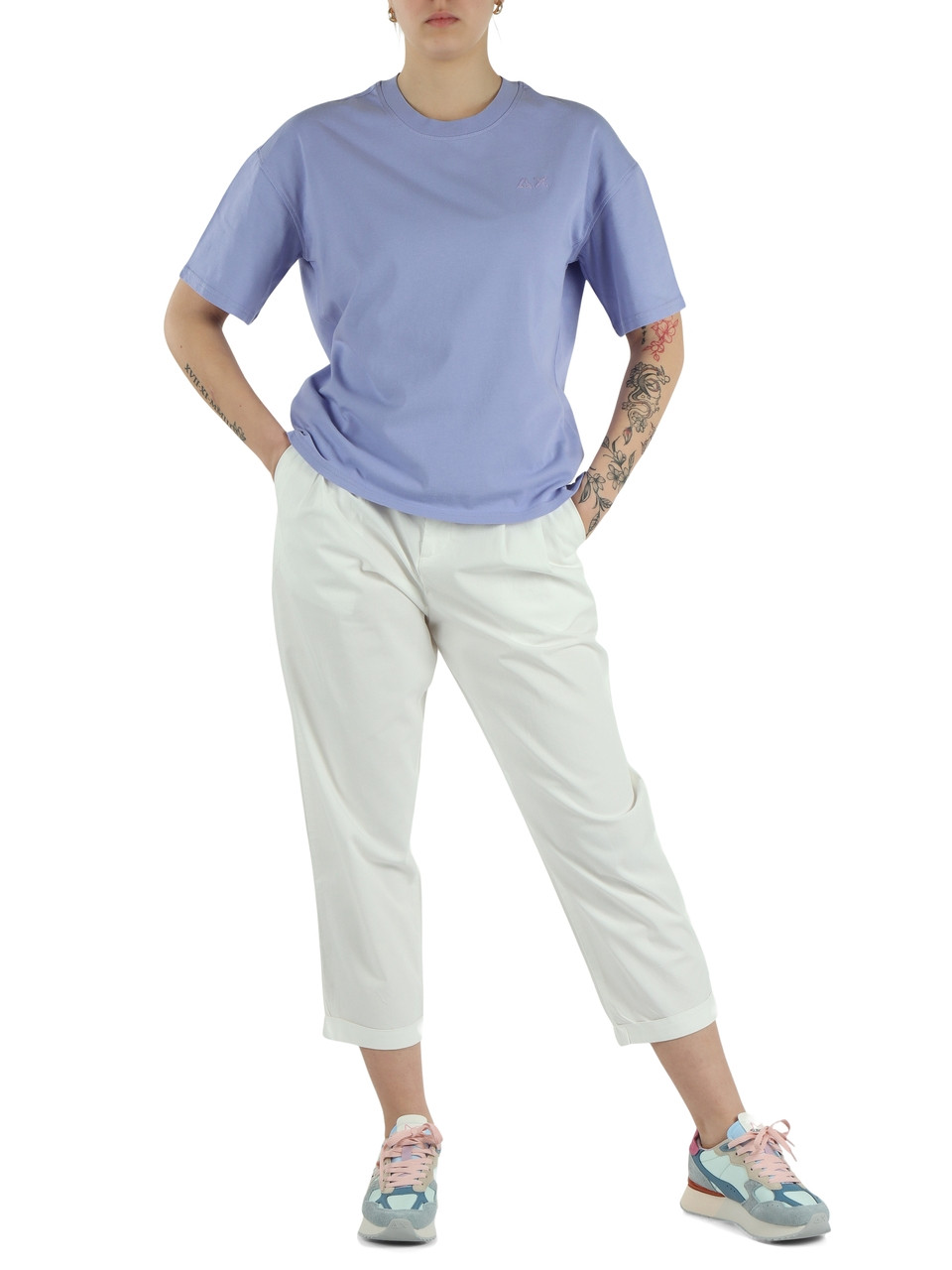 VIOLA CHIARO | T-shirt oversize in cotone con logo frontale