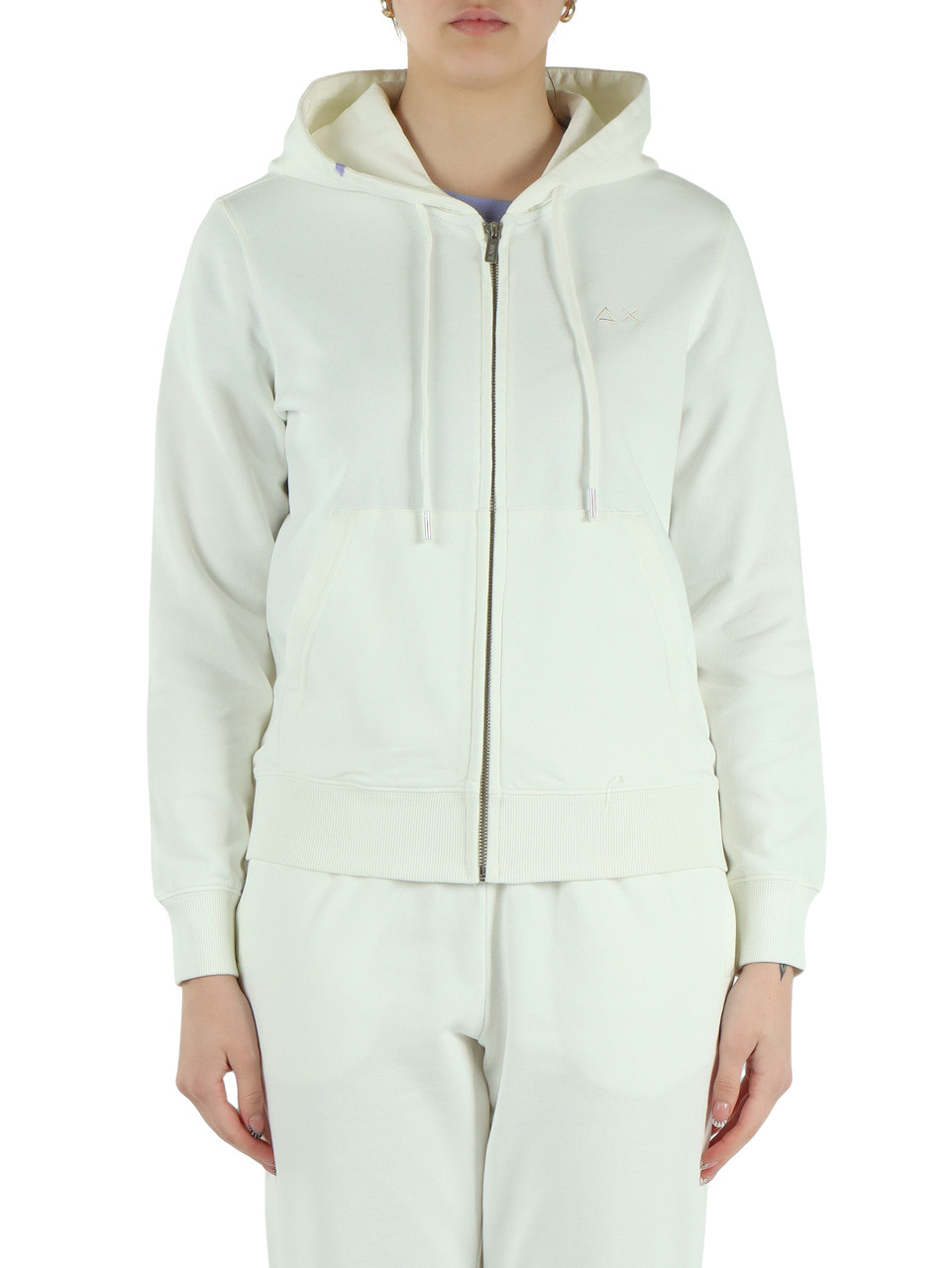 OFF WHITE | Felpa con zip e cappuccio in cotone garzato