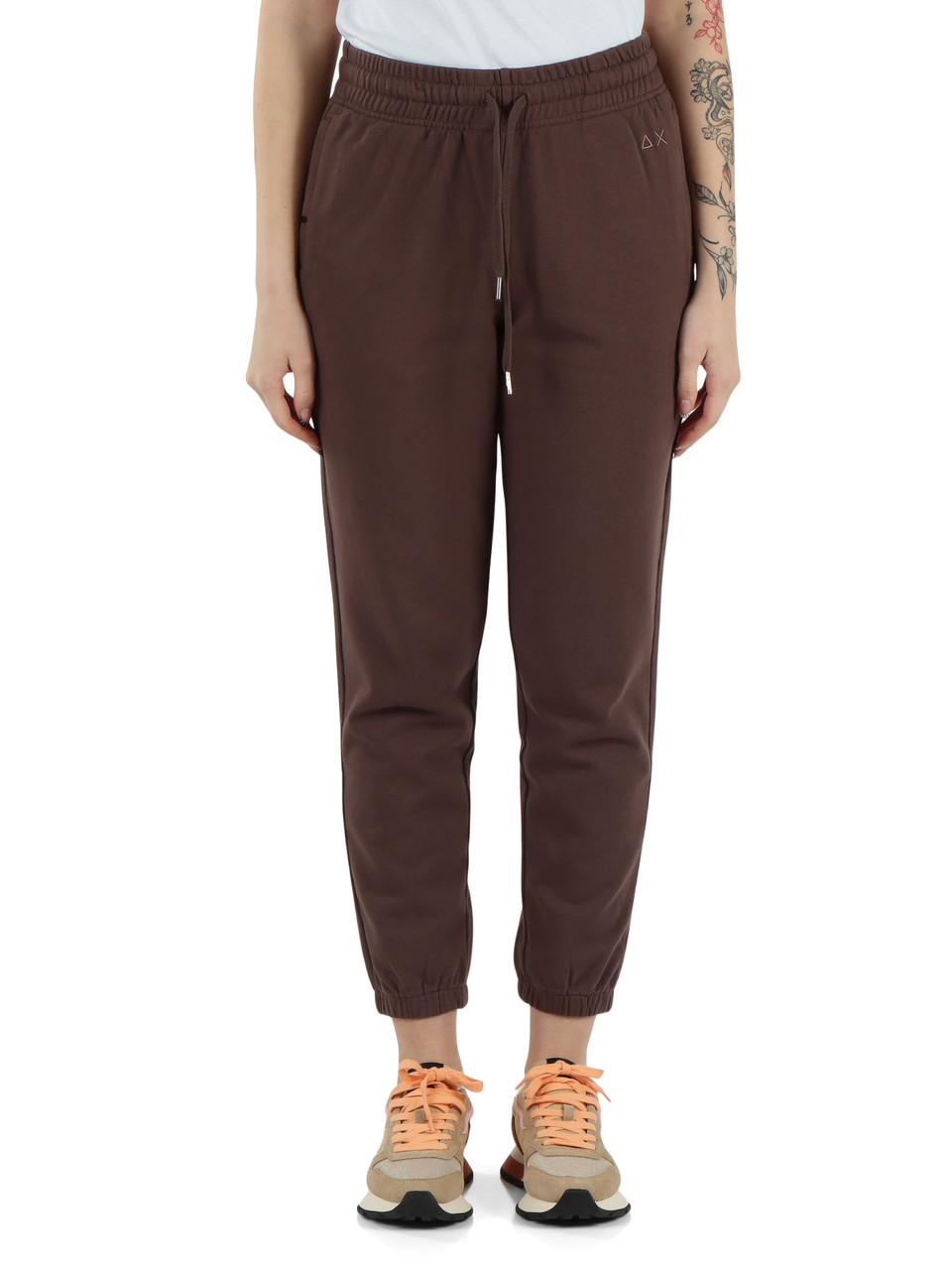 MARRONE | Pantaloni sportivi in cotone garzato