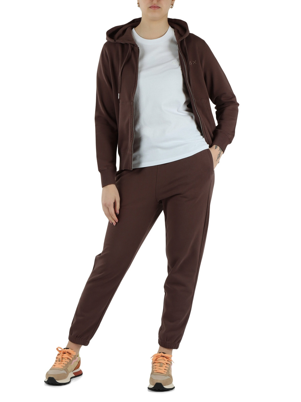 MARRONE | Pantaloni sportivi in cotone garzato