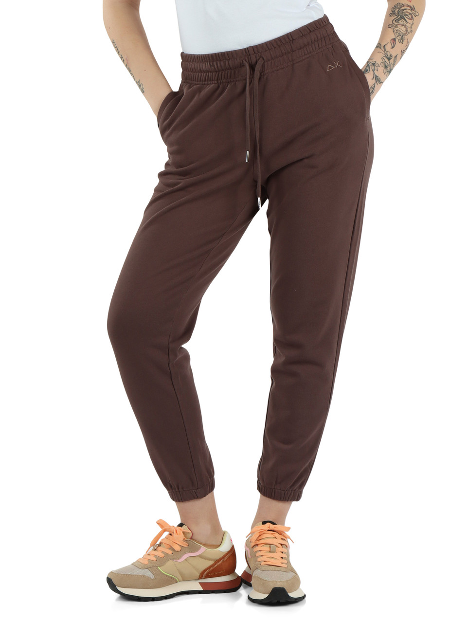 MARRONE | Pantaloni sportivi in cotone garzato