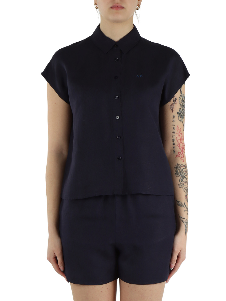 ROSA | Camicia boxy fit senza maniche in lino e viscosa