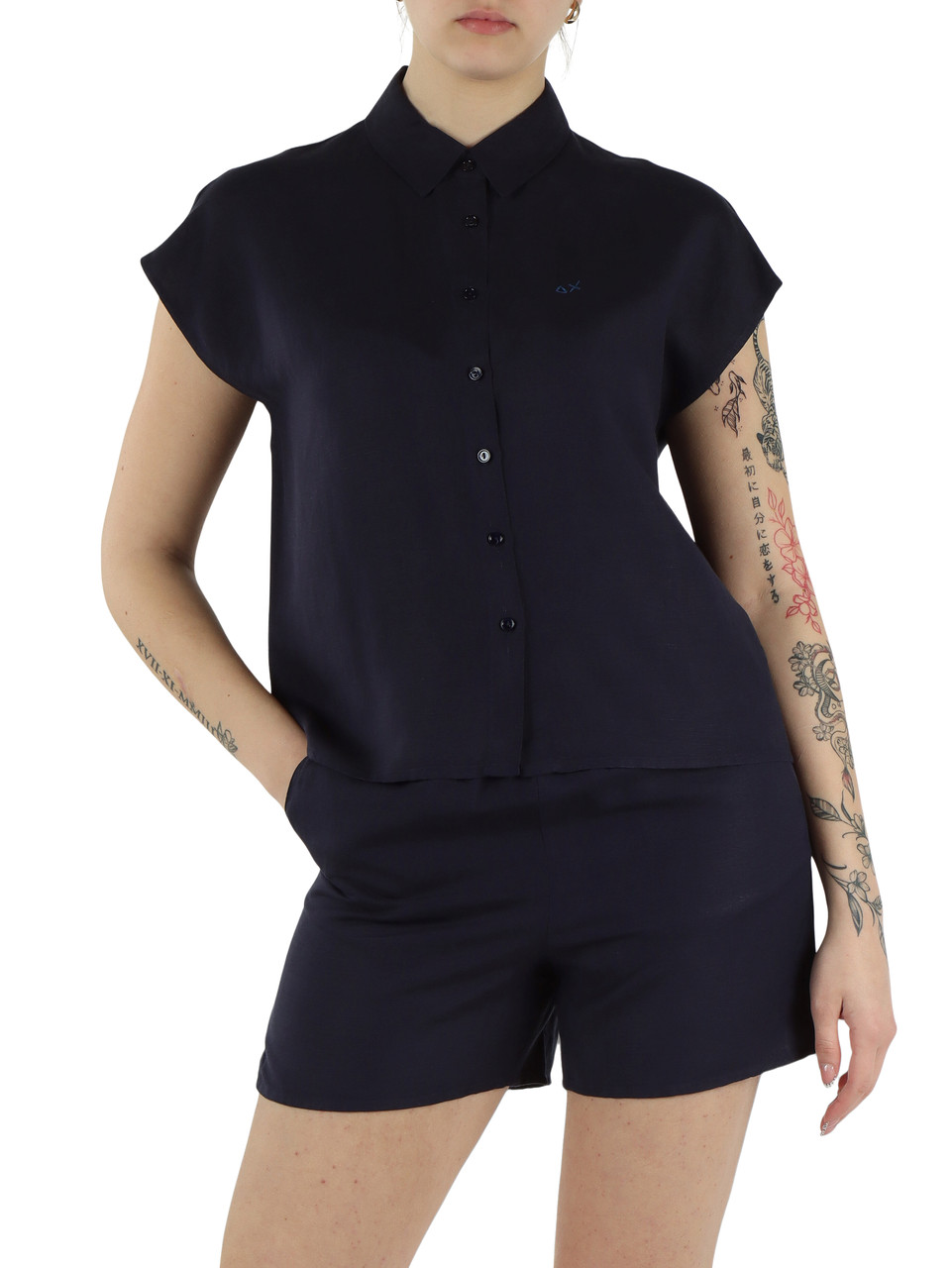 ROSA | Camicia boxy fit senza maniche in lino e viscosa