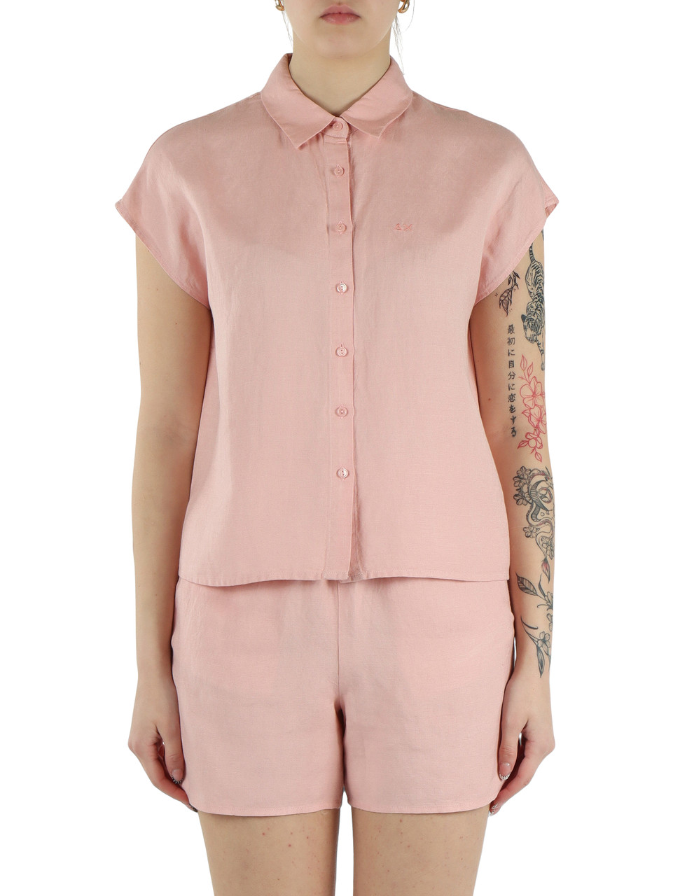 Dunkelblau | Ärmelloses Boxy-Fit-Hemd aus Leinen und Viskose