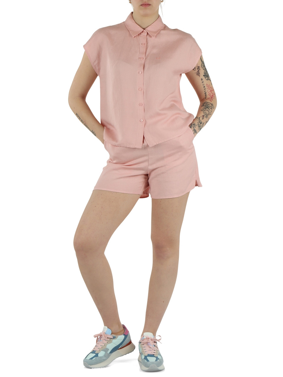 Dunkelblau | Ärmelloses Boxy-Fit-Hemd aus Leinen und Viskose