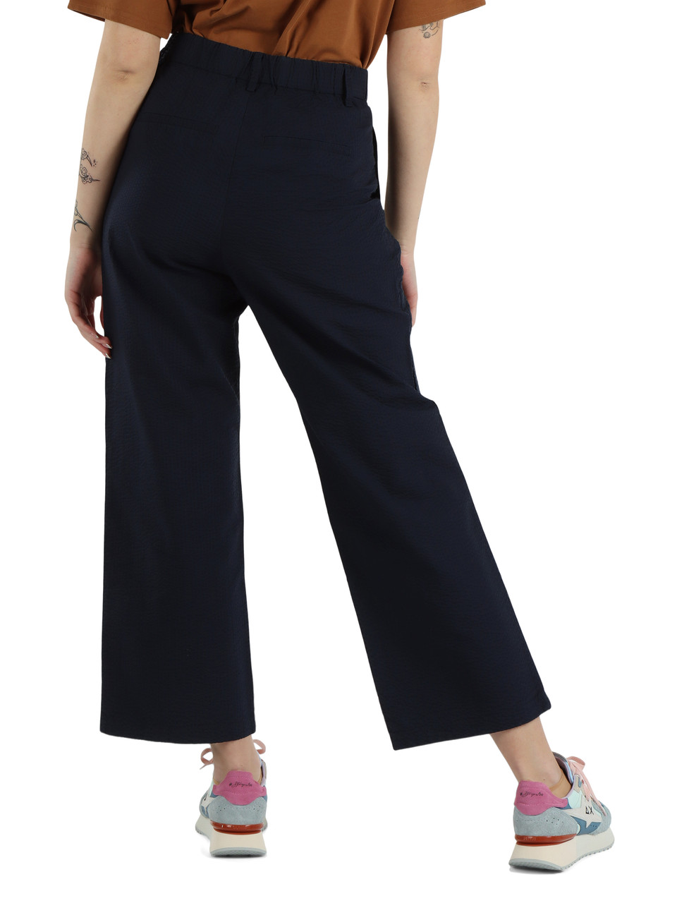 Dunkelblau | Hose mit Bundfalten aus Seersucker-Baumwolle