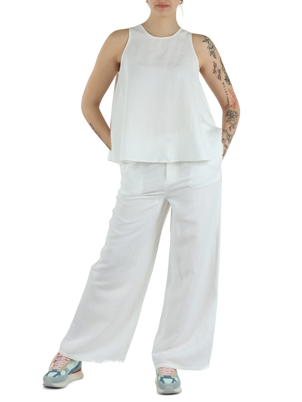 OFF WHITE | Leinen-Viscose-Hose mit Kordelzug