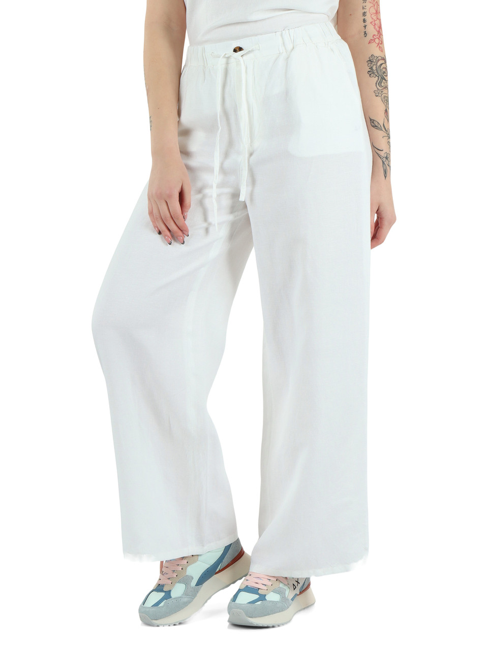 OFF WHITE | Leinen-Viscose-Hose mit Kordelzug