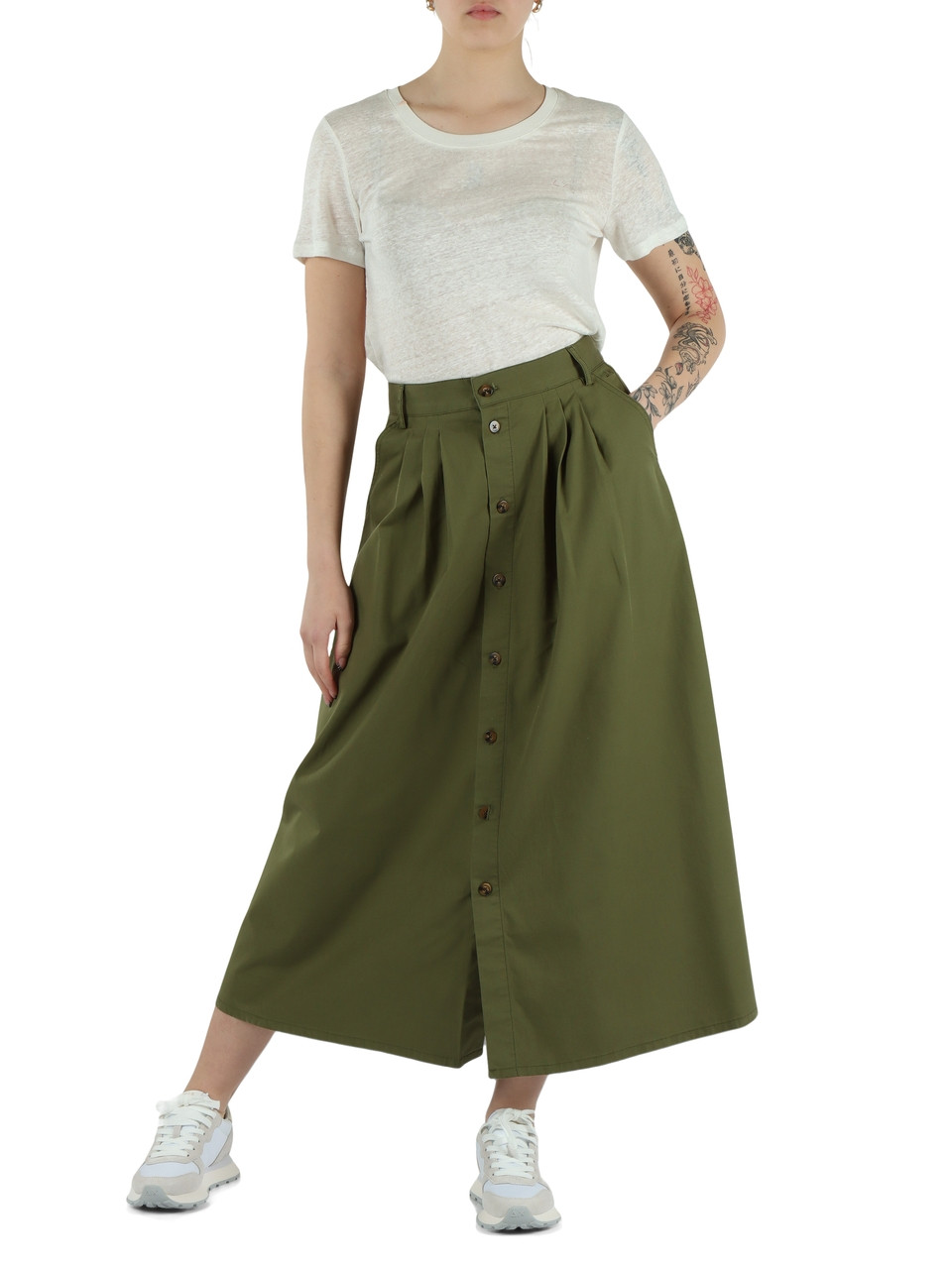 VERDE | Gonna in tencel e cotone con pinces