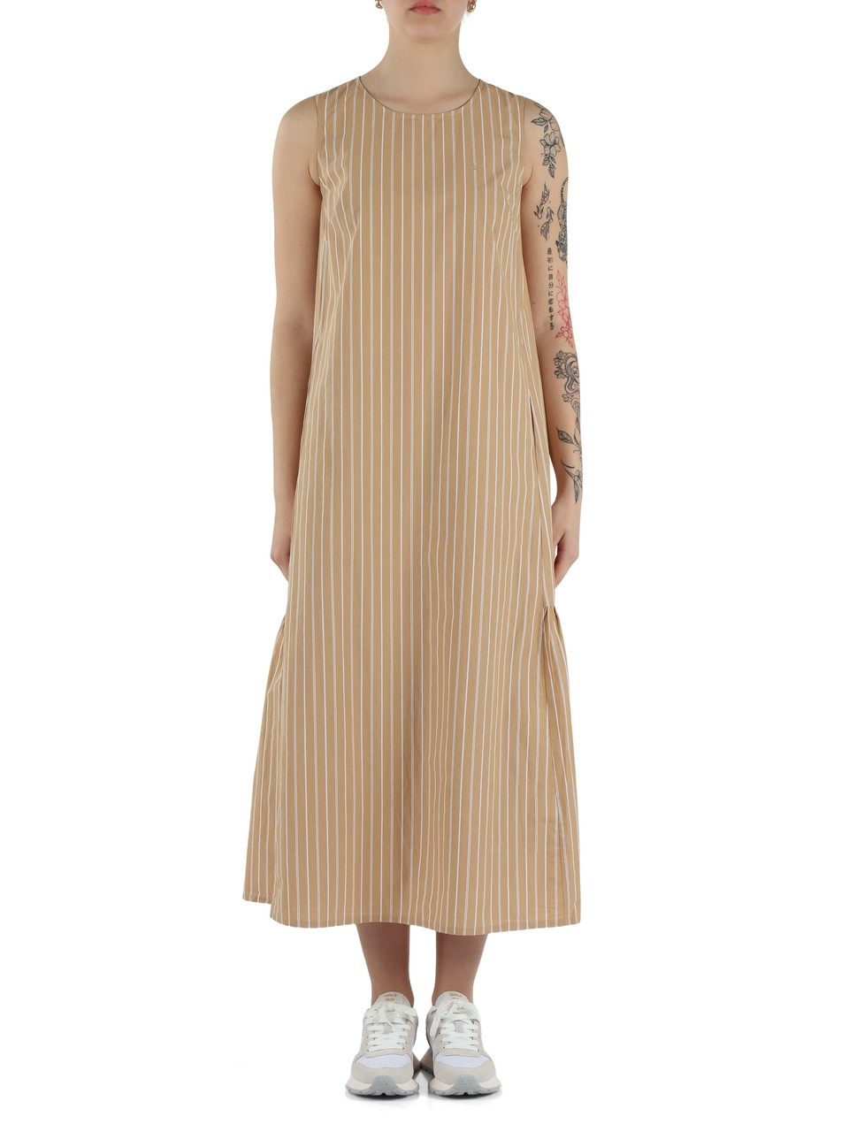 BEIGE | Abito midi in cotone a righe