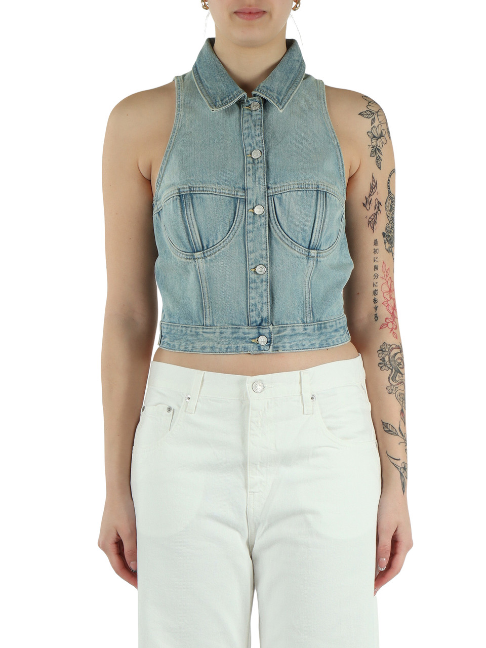 HELLBLAU | Denimweste mit Logo-Plakette