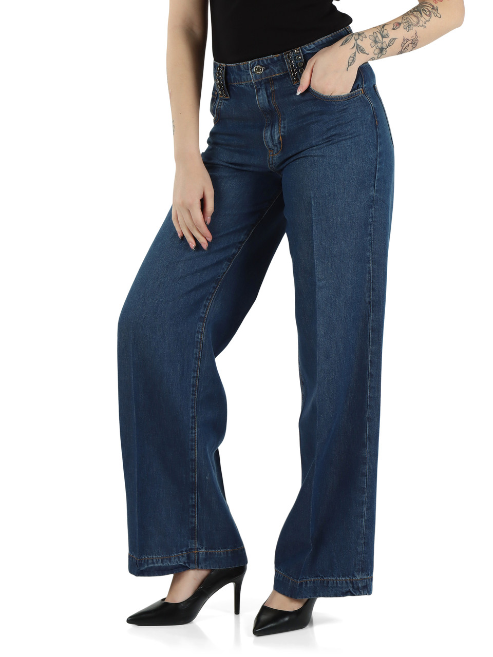BLAU | Lyocell-Denim-Hose mit weitem Bein