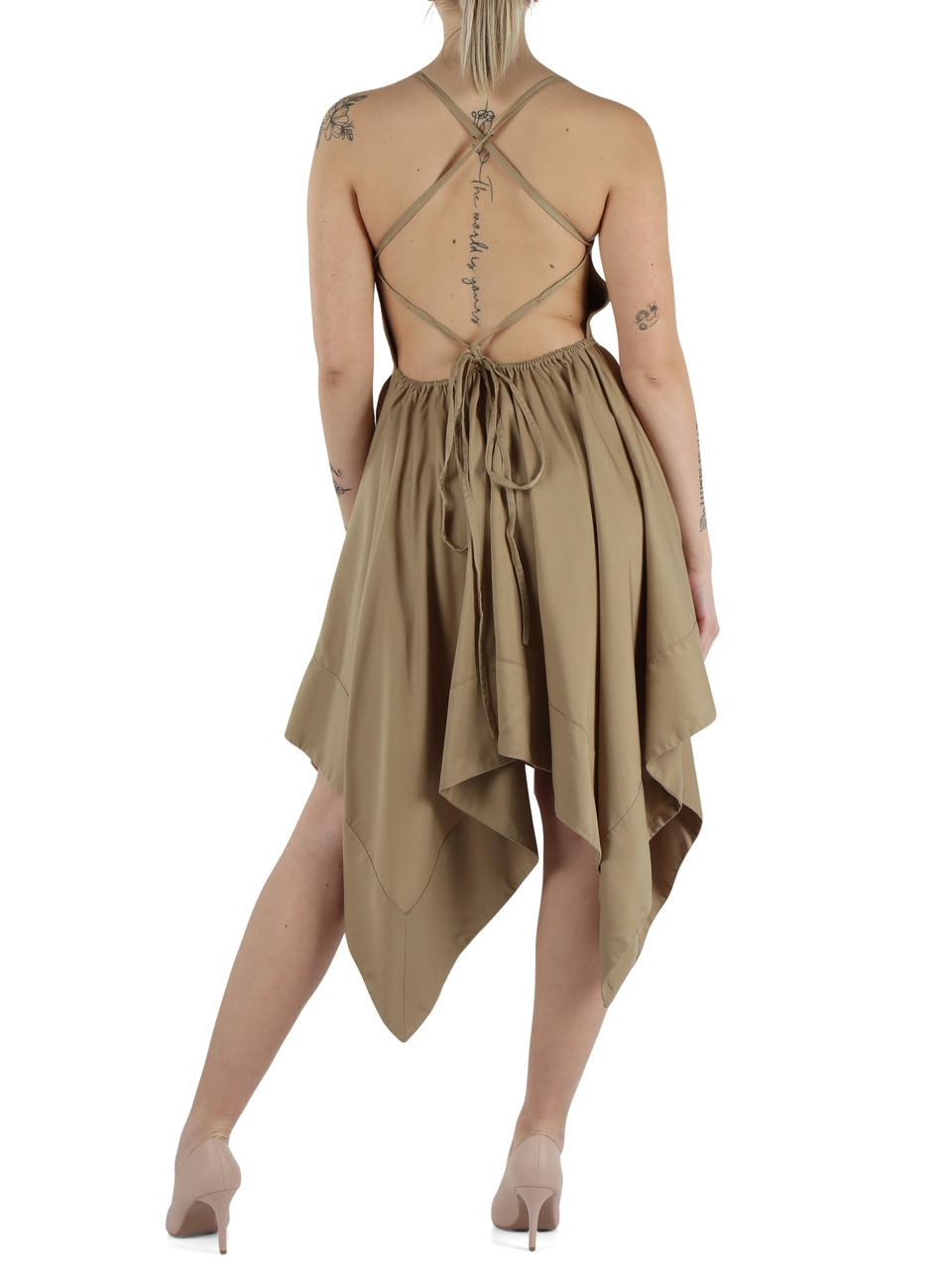 BEIGE | Abito in lyocell con fondo asimmetrico