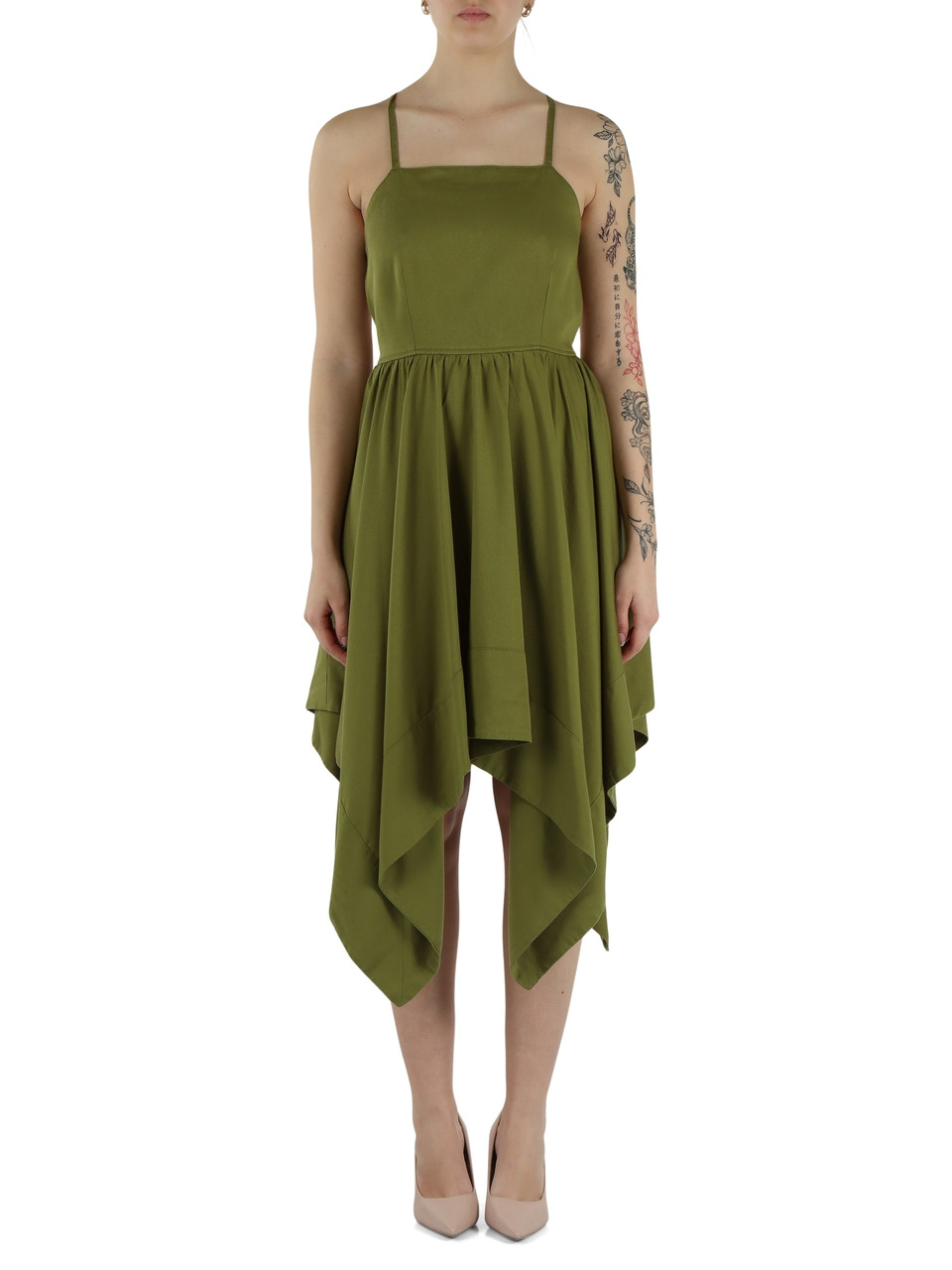 VERDE | Abito in lyocell con fondo asimmetrico