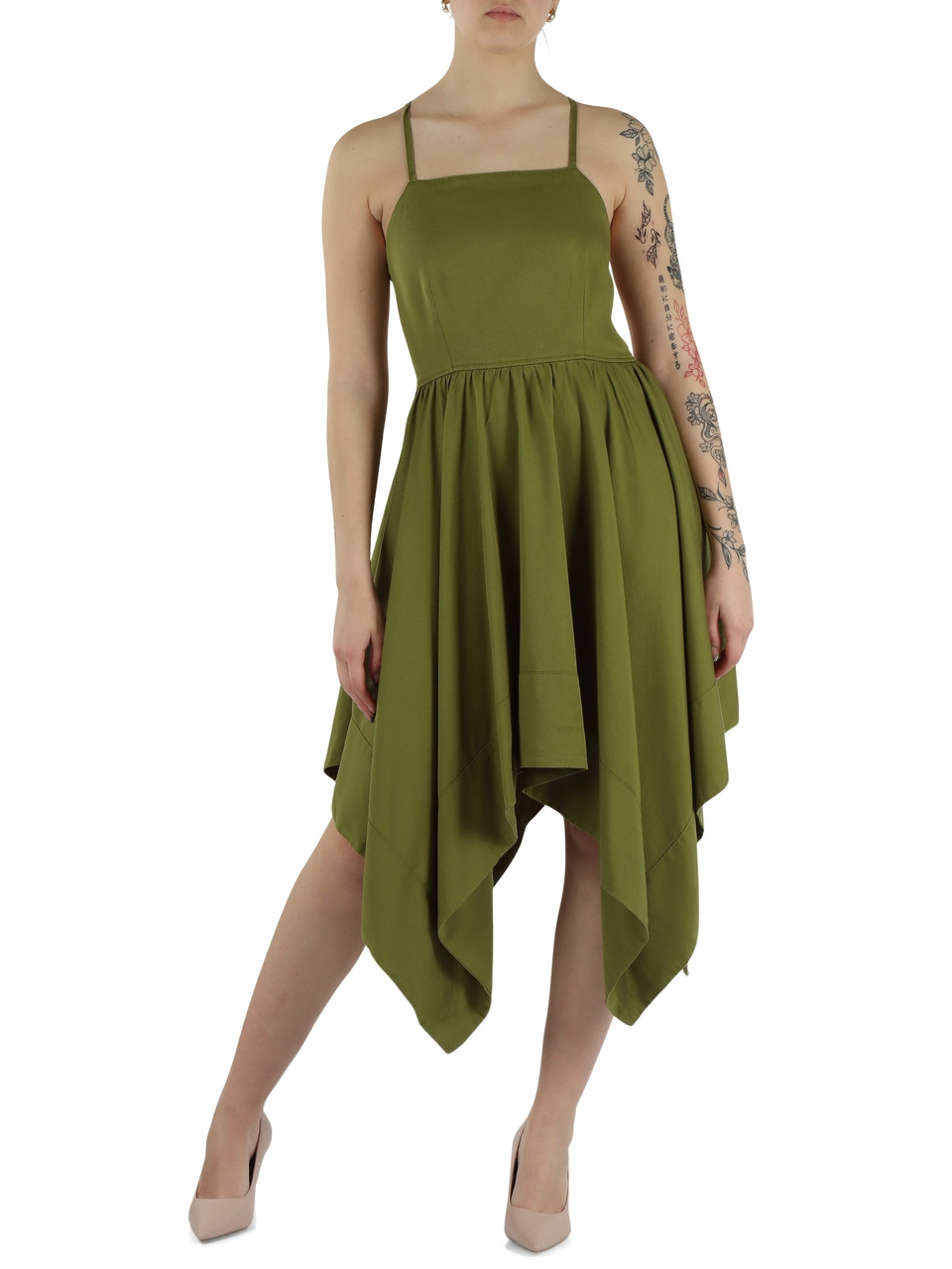 VERDE | Abito in lyocell con fondo asimmetrico