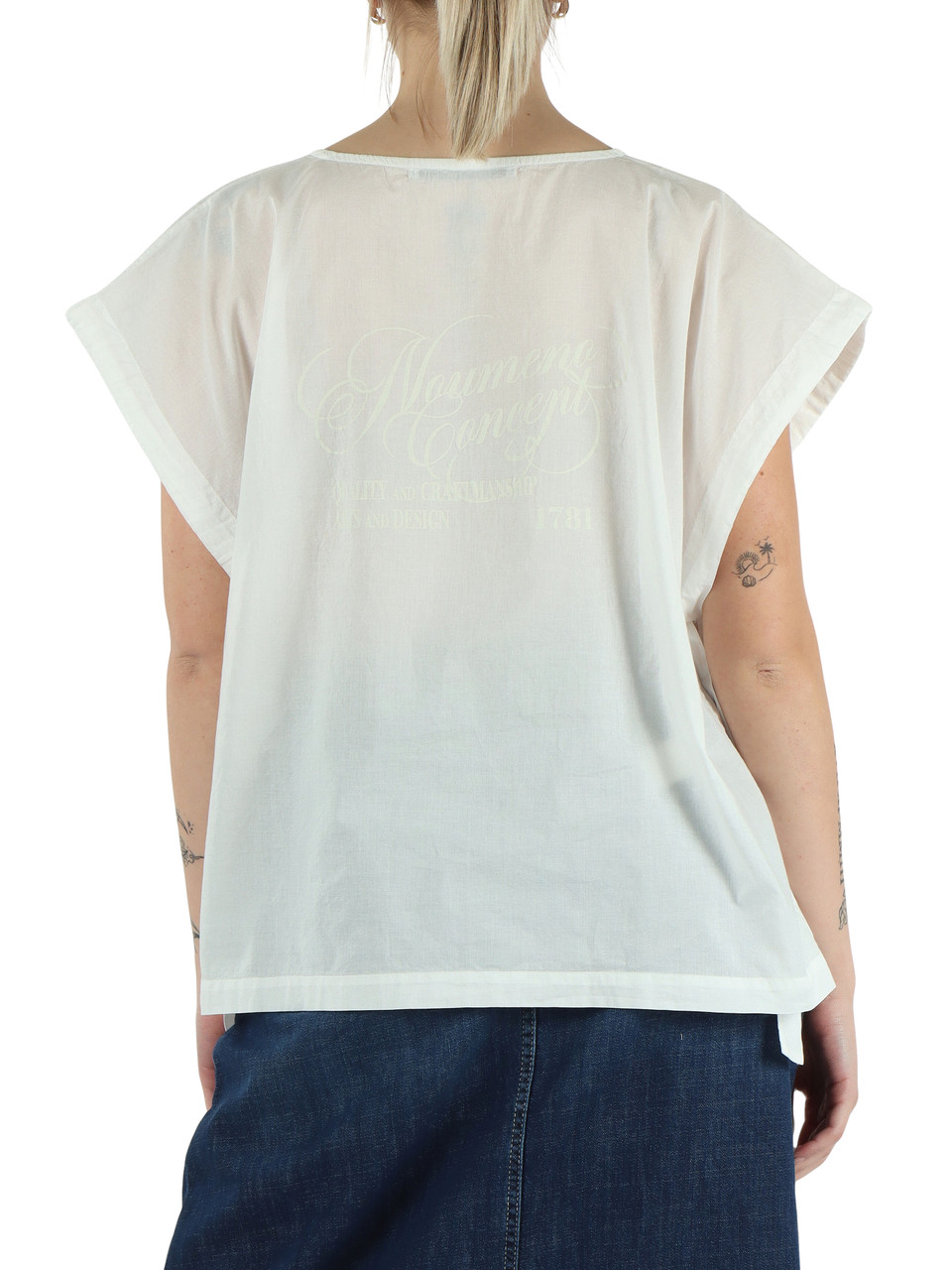 BIANCO | Blusa in cotone con coulisse alle maniche