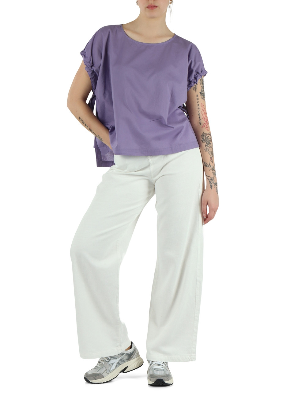 VIOLA CHIARO | Blusa in cotone con coulisse alle maniche