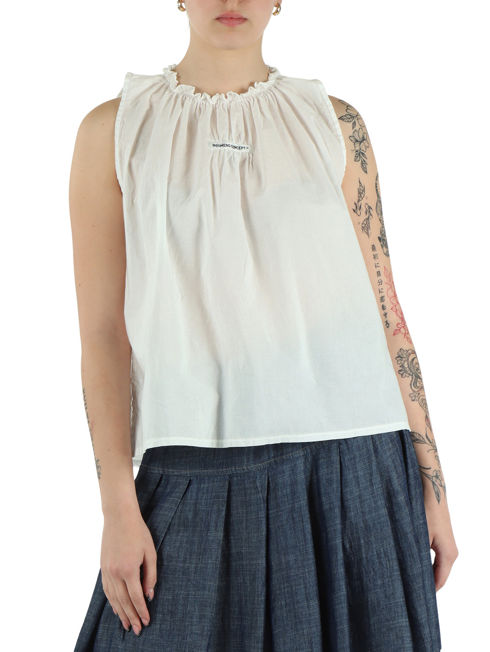 BIANCO | Blusa smanicata in cotone con patch logo