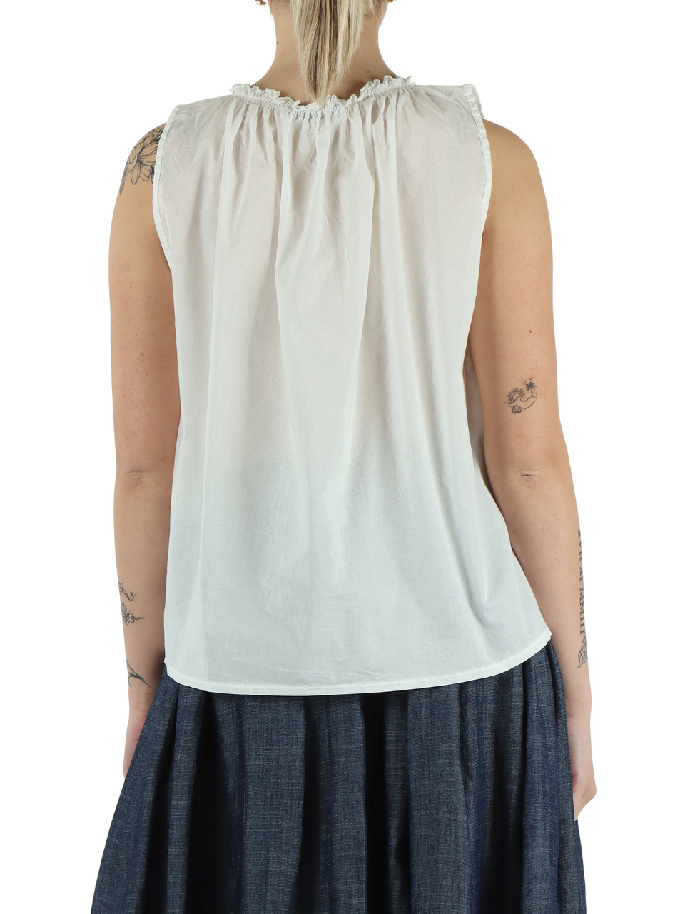 BIANCO | Blusa smanicata in cotone con patch logo