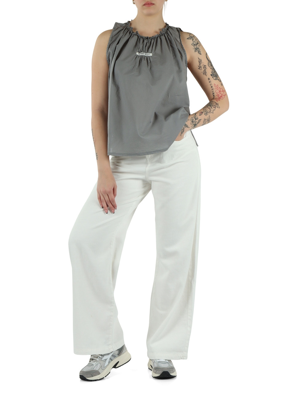 GRIGIO | Blusa smanicata in cotone con patch logo