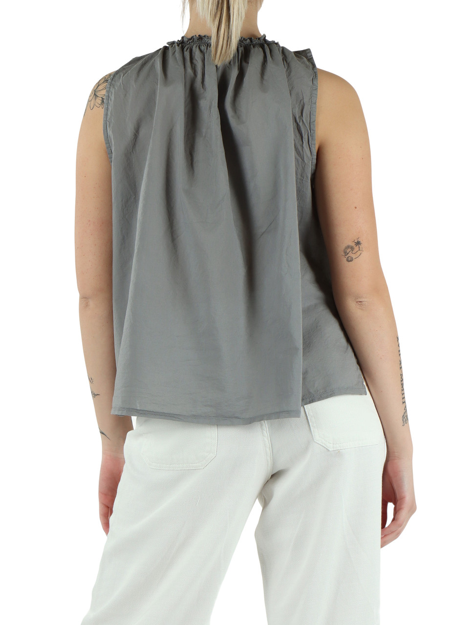 GRIGIO | Blusa smanicata in cotone con patch logo