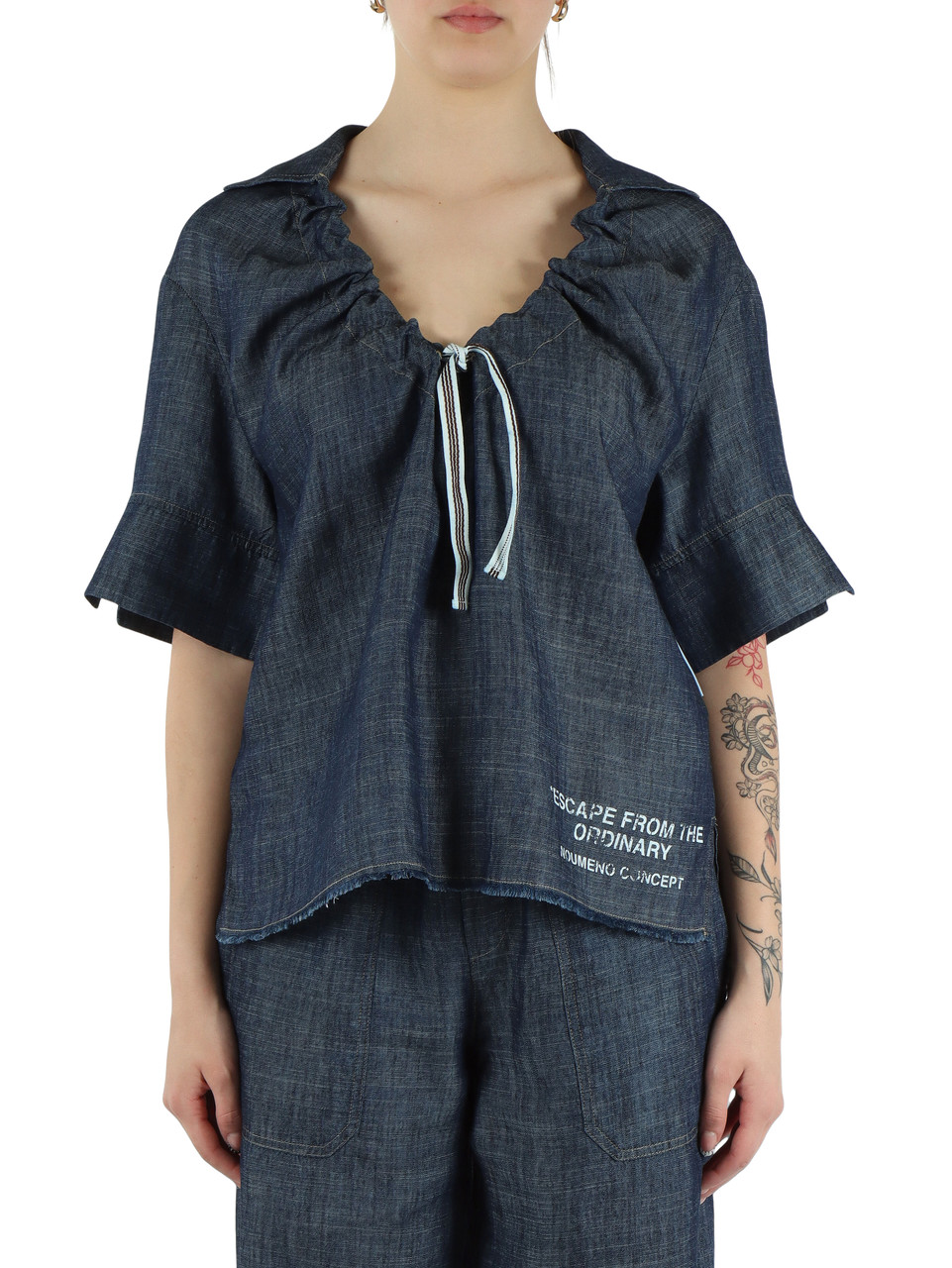 BLAU | Indigo-Denim-Bluse aus Lyocell und Leinen