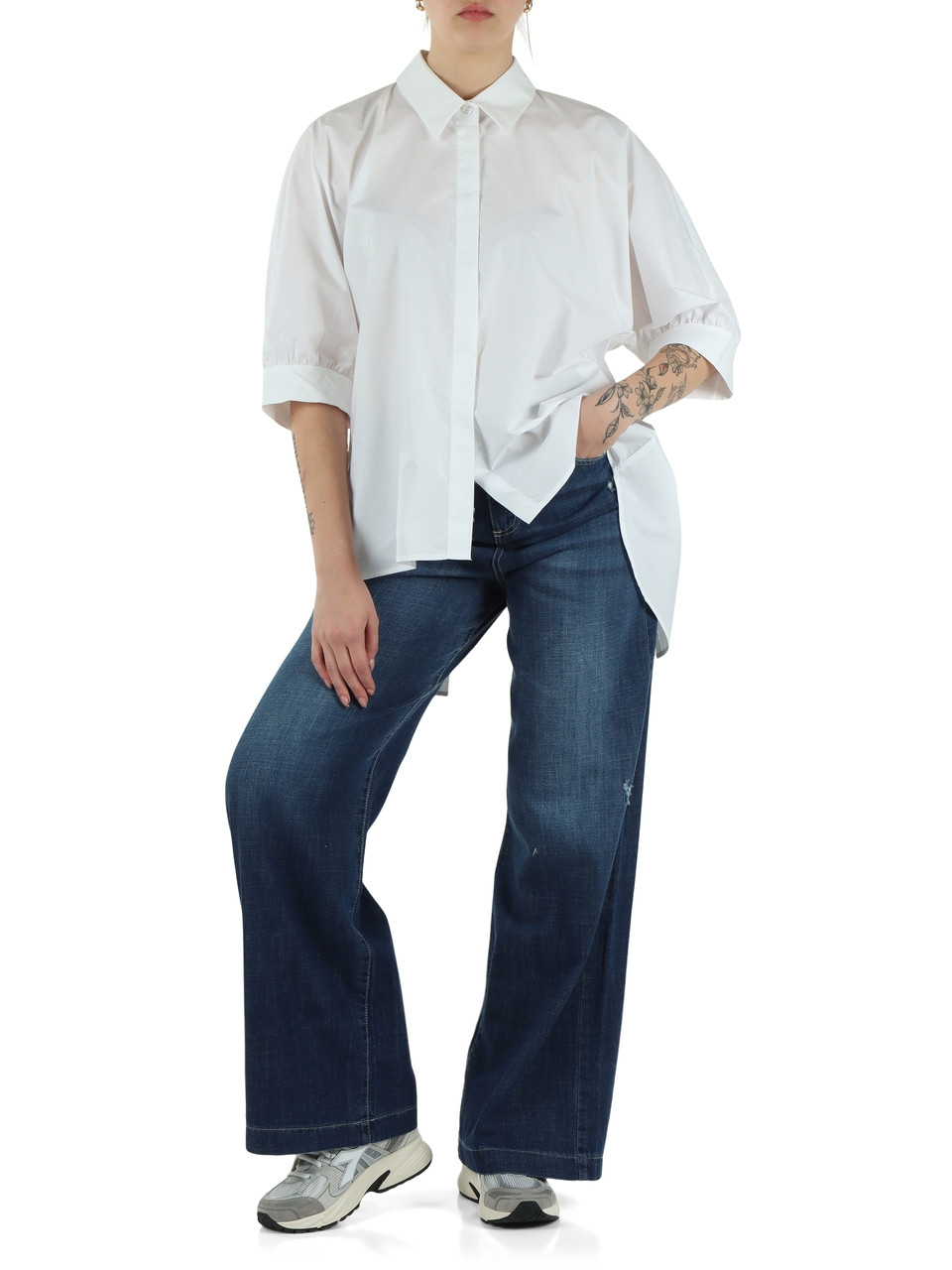 BIANCO | Camicia in cotone con apertura e fiocchetto posteriore