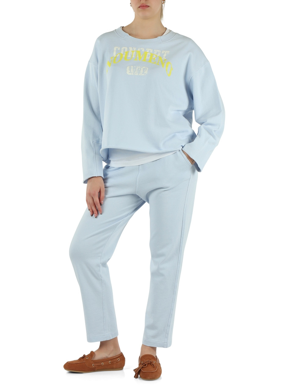 CELESTE | Felpa in cotone garzato con stampa logo frontale