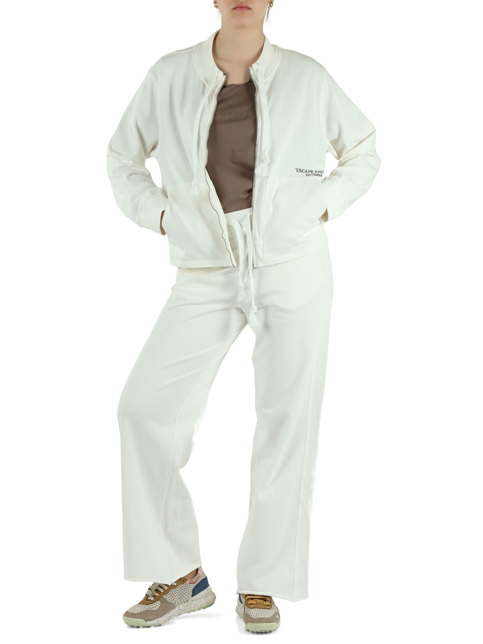 OFF WHITE | Felpa in cotone garzato con zip e scritta logo