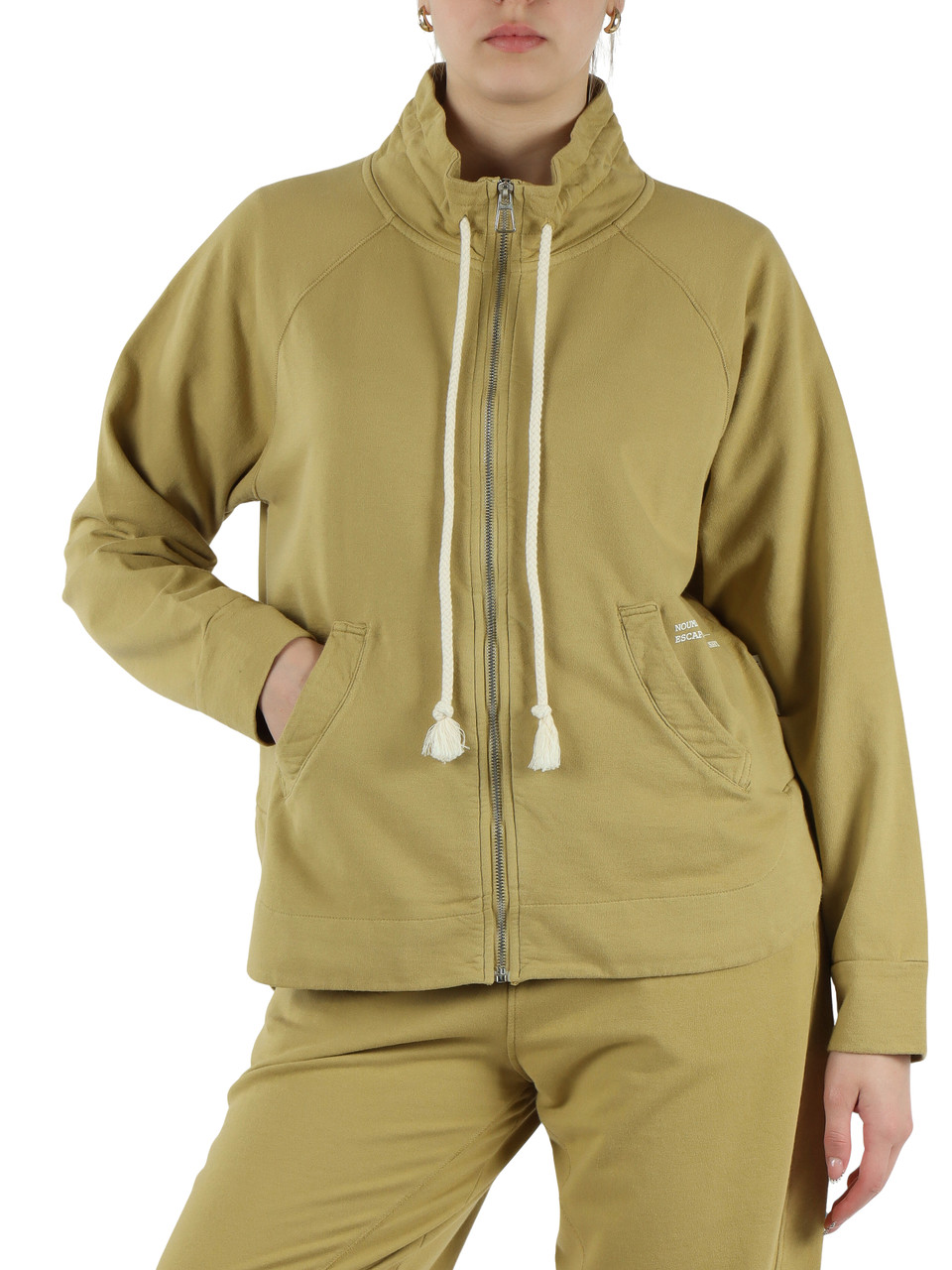KAKI | Felpa in cotone garzato collo alto con zip