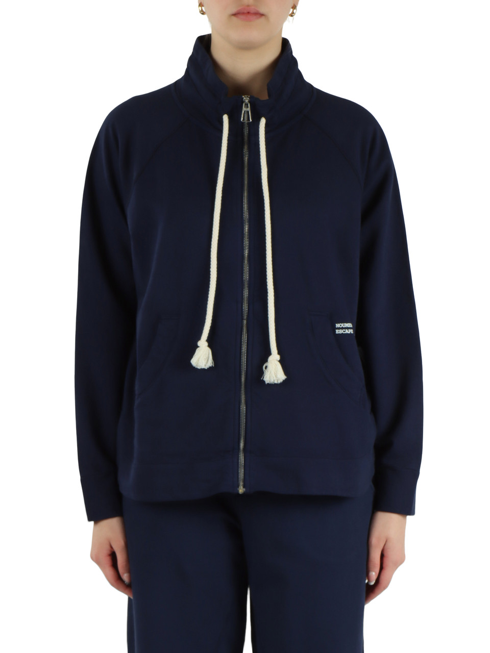 BLU SCURO | Felpa in cotone garzato collo alto con zip