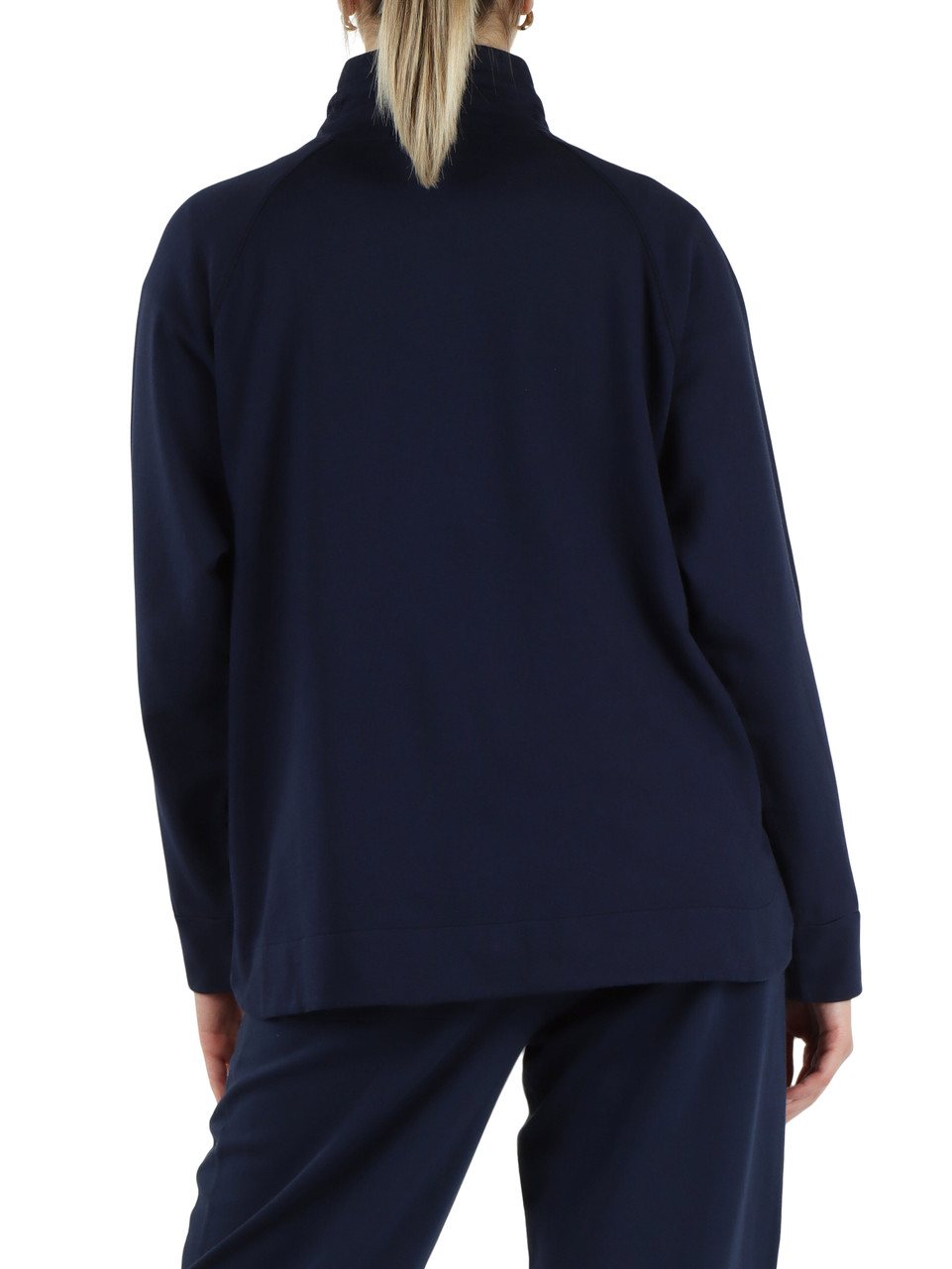 BLU SCURO | Felpa in cotone garzato collo alto con zip