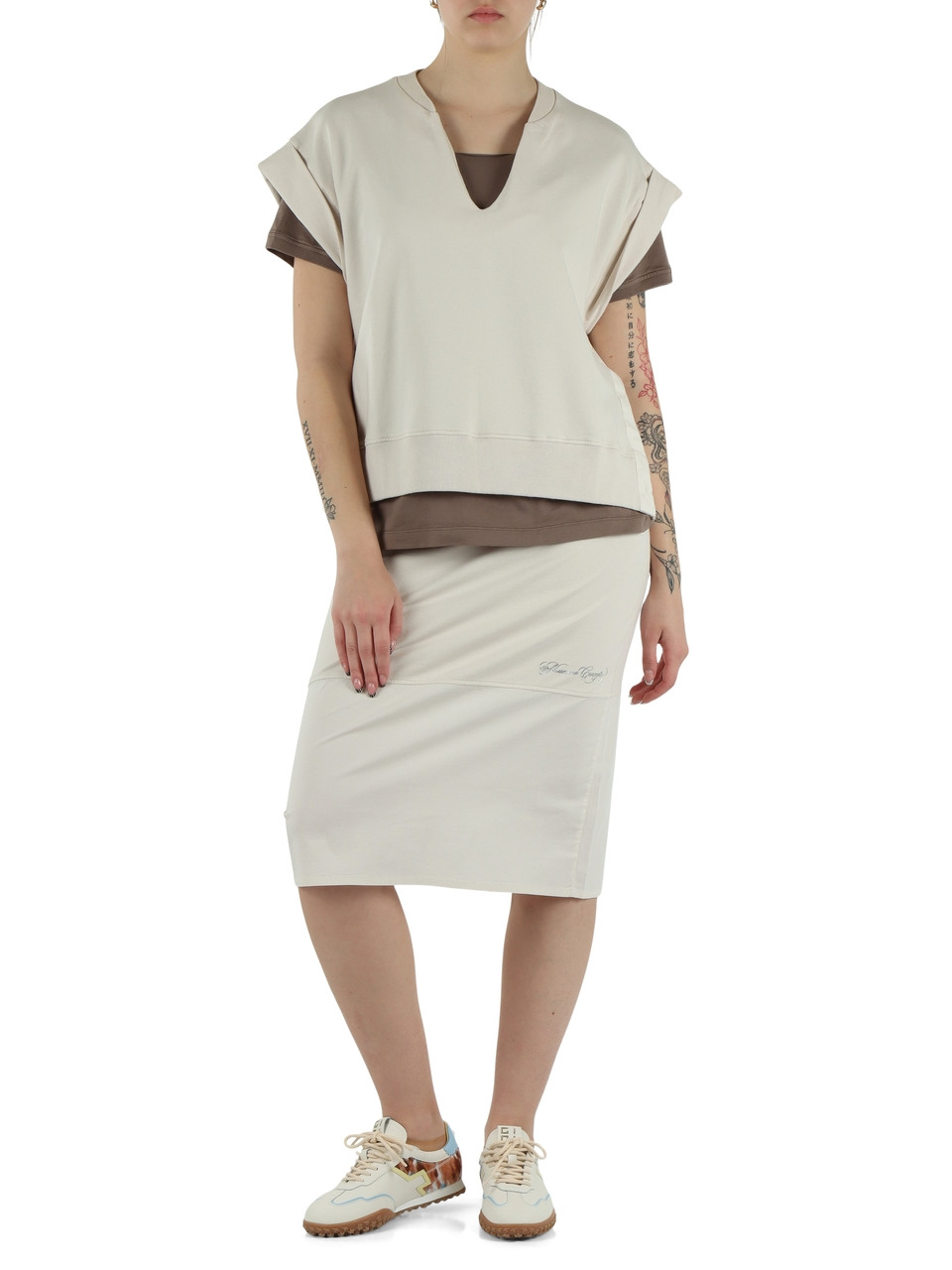 BEIGE | Gonna in doppio tessuto con scritta logo