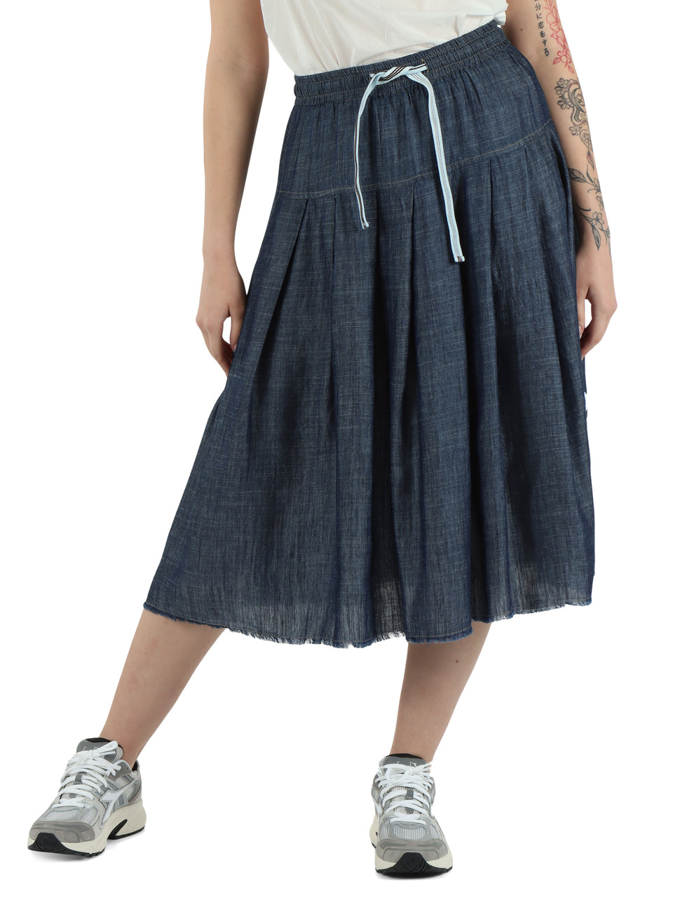 BLU | Gonna in denim leggero Indigo di lyocell e lino