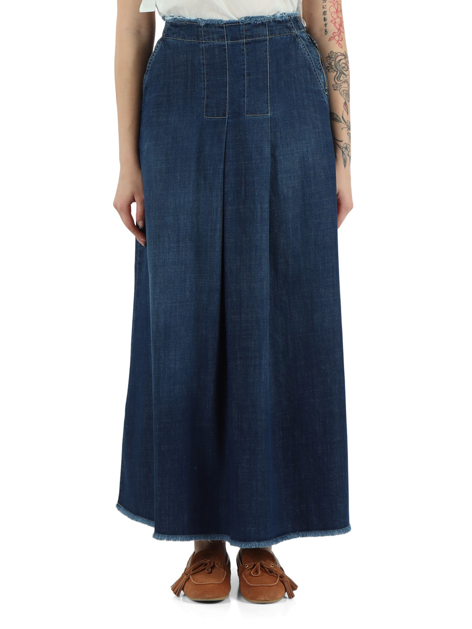 BLU | Gonna jeans svasata con profili sfrangiati