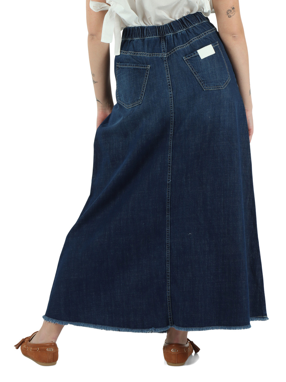 BLU | Gonna jeans svasata con profili sfrangiati